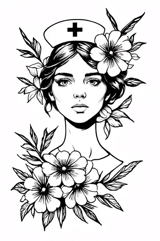 nurse asthetic and flowers tattoo design idea