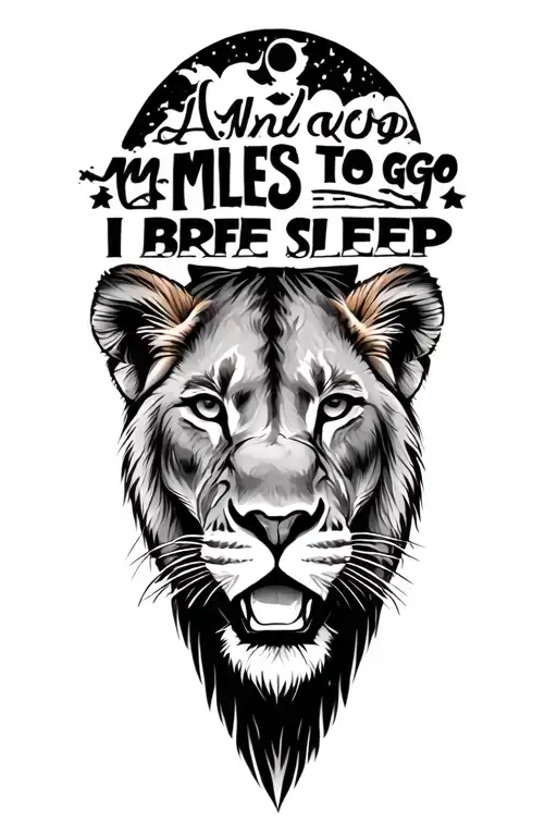 "And miles to go before I sleep" forest scene with a lioness  tattoo design idea