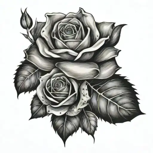 yokshire rose and eucalyptus gum leaves tattoo design idea