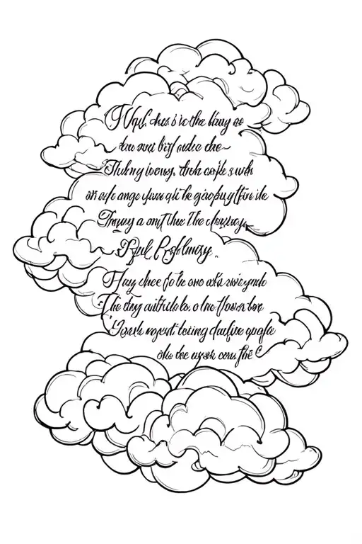 - Describe your tattoo idea or theme: a bible verse written in cursive with clouds surrounding it and the verse saying, tattoo design idea