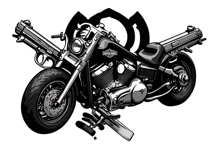 Harley Davidson and guns tattoo design idea