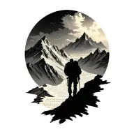 A silhouette of a hiker reaching the summit of a mountain, with pages from a book forming the mountain peaks in the background tattoo design idea