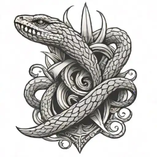 dagger and snake tattoo design idea