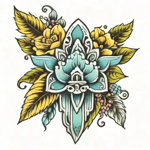 heather flower with hamsas hand design tattoo design idea