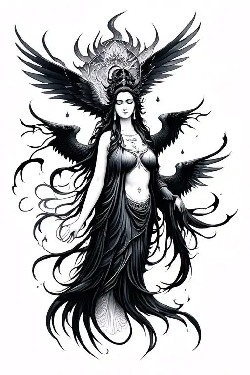 Kuan Yin and The Morrigan tattoo inspired tattoo design idea