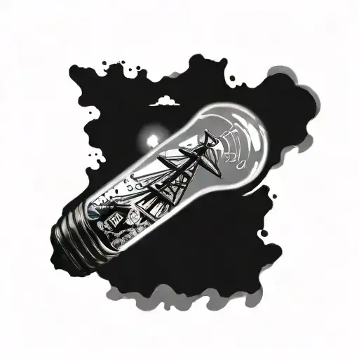 a light bulb with a windmill in it, the windmill breaks the light bulb tattoo design idea