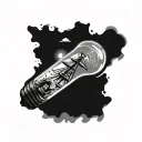 a light bulb with a windmill in it, the windmill breaks the light bulb tattoo design idea