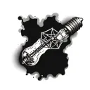 a light bulb with a windmill in it, the windmill breaks the light bulb tattoo design idea