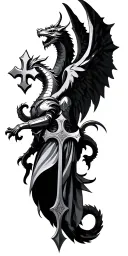 Occitan cross, fleur de lys, dragon, knight with angel wings tattoo design idea