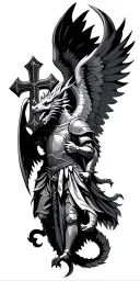 Occitan cross, fleur de lys, dragon, knight with angel wings tattoo design idea