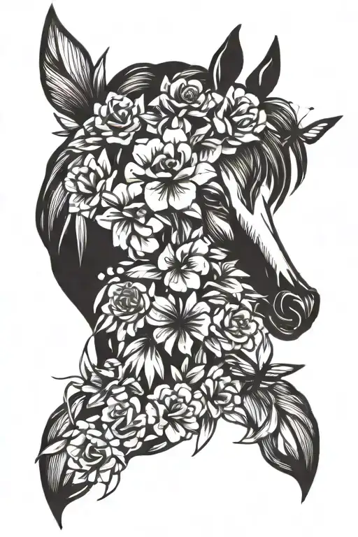 horse, carnation, paper cranes, sobriety symbol tattoo design idea