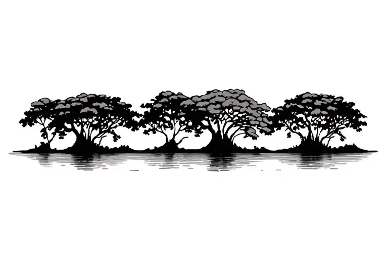 red mangroves in a row, naturally accurate walking roots, show more of roots tattoo design idea