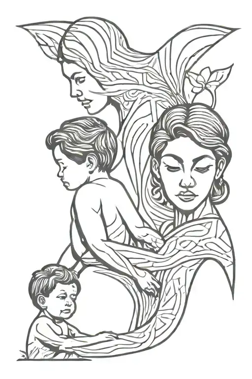 mother and two sons tattoo design idea