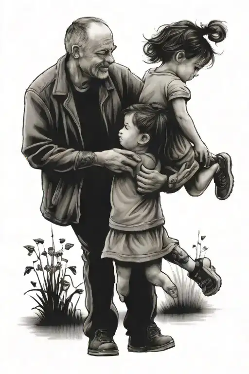 dad memorial, love , little girl holding, time running tattoo design idea