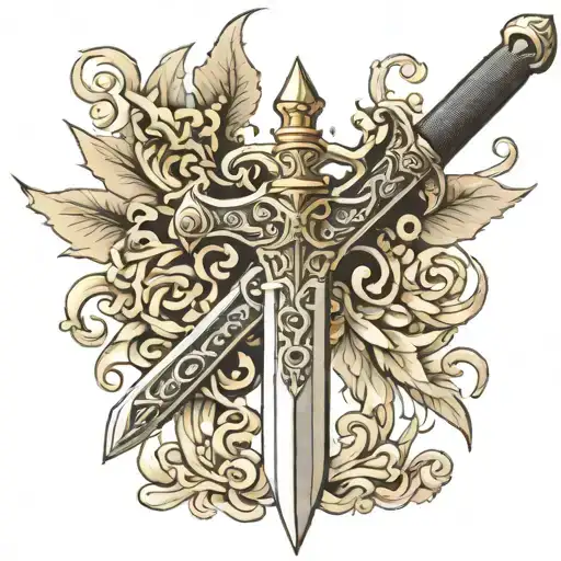 claymore sword with scroll twining tattoo design idea