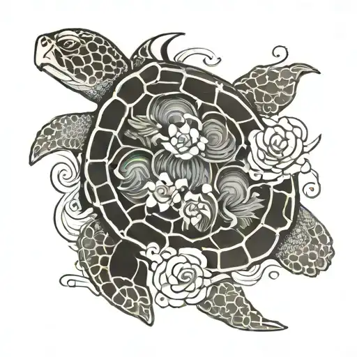 the yin and yang symbol on a sea turtle's shell tattoo design idea
