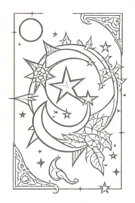 sun moon and stars fine line witchy tattoo tattoo design idea