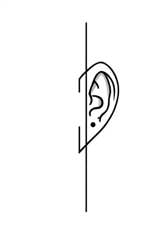 Hugo vertically behind right ear tattoo design idea