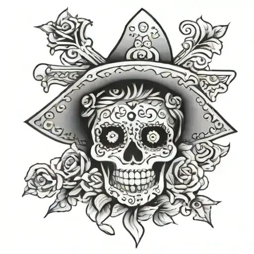 cross with mexican catrina tattoo design idea