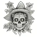 cross with mexican catrina tattoo design idea