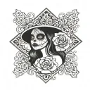 cross with mexican catrina tattoo design idea