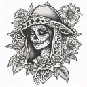 cross with mexican catrina tattoo design idea