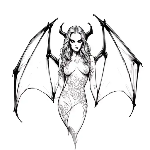 evil lady bat body tattoo design idea