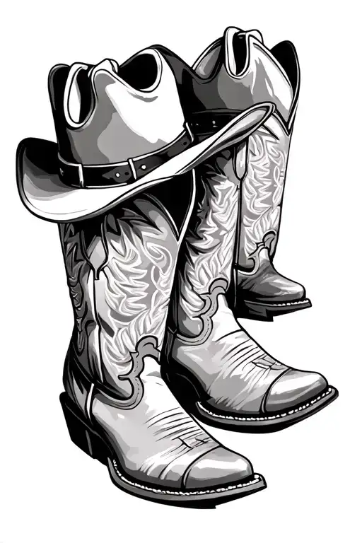 Cowboy Boots and hat sitting tattoo design idea