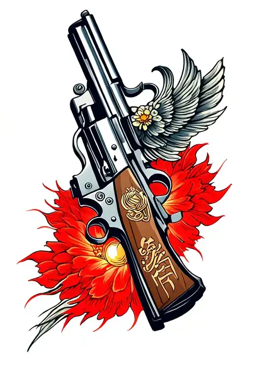 A very pretty colt gun that is head of the back gun and this is a shotgun and the middle point of a bullet and I want to be a red flash. tattoo design idea