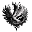 Tree of life on fire inside a phoenix tattoo design idea