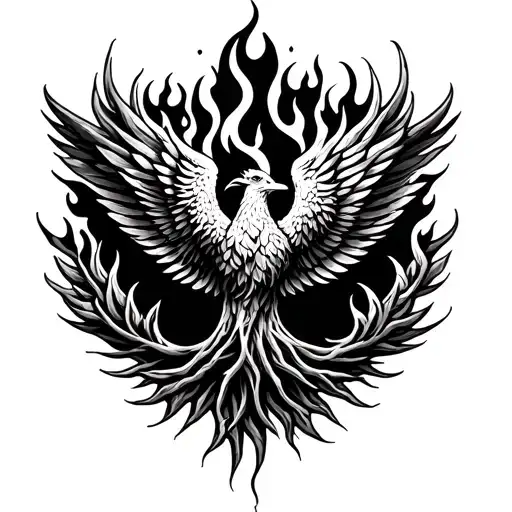 Tree of life on fire inside a phoenix tattoo design idea