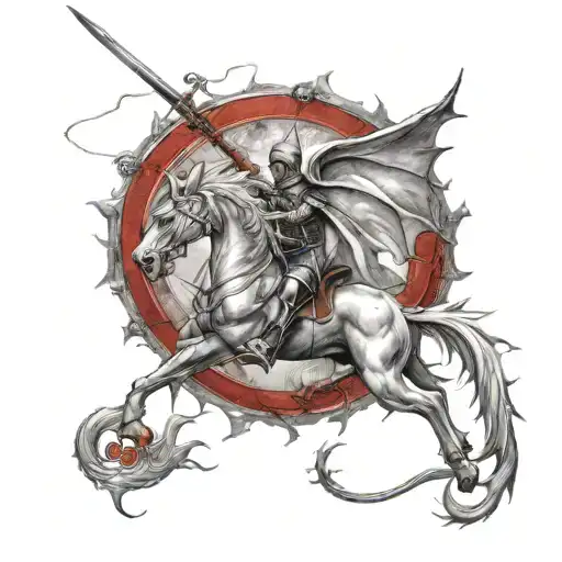 back tattoo, closing, saint george, killing, dragon, with red details tattoo design idea