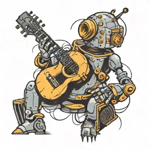 masculine robot playing a guitar tattoo design idea