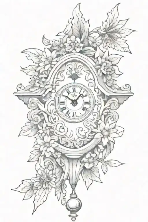 German cuckoo clock with edelweiss flower tattoo design idea