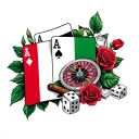 italian flag, italy, roses, dice, face cards, roulette wheel, cigar tattoo design idea