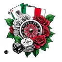 italian flag, italy, roses, dice, face cards, roulette wheel, cigar tattoo design idea