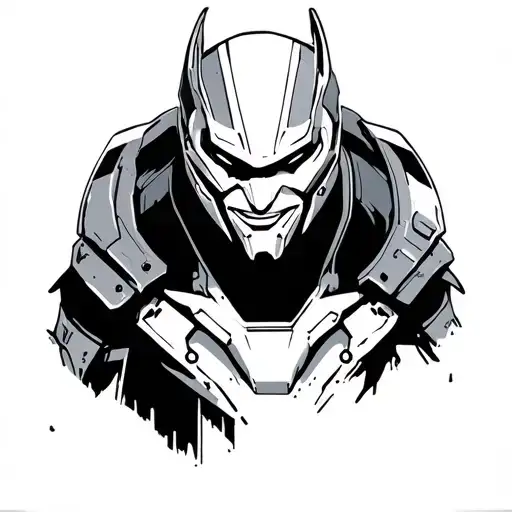 Warframe's man in the wall character smiling menancingly at the camera tattoo design idea