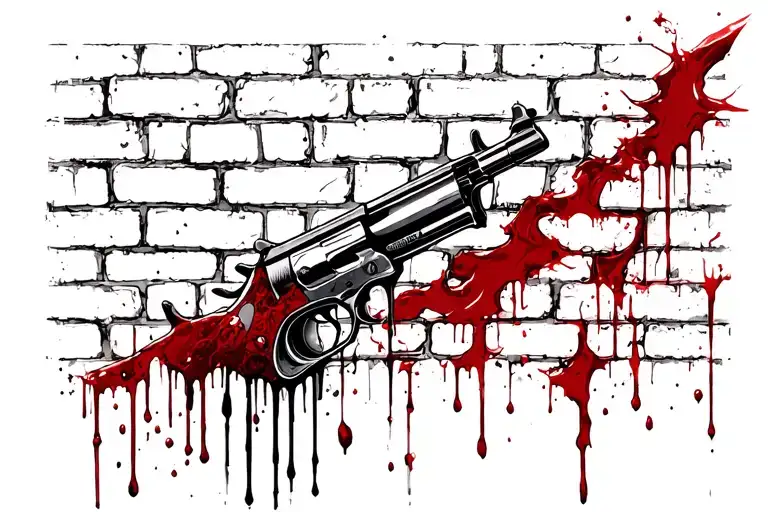 brick wall covered in blood and gunshot wound tattoo design idea