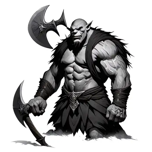 an evil orc with a two-handed axe tattoo design idea