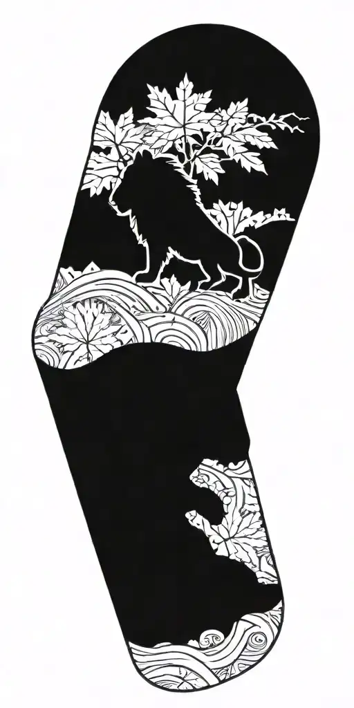 A Canadian maple leaf made out of money with a lion's silhouette inside, Stocks tattoo design idea