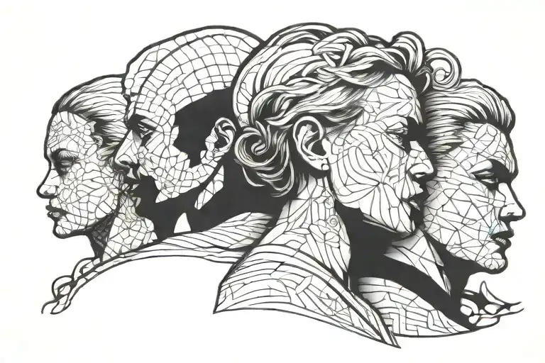 five faces on back tattoo design idea