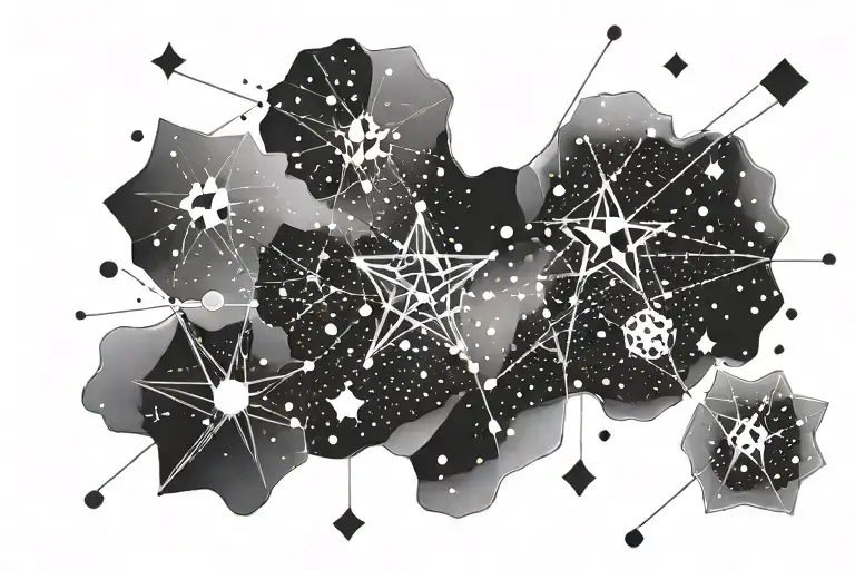 Birthday of a family of four. Constellation symbols. Simple lines tattoo design idea