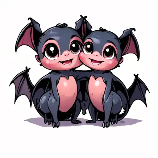 two cute female bats with big eyes that are best friends tattoo design idea