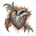 realistic human heart bleeding veins all over satanic symbol burnt on tattoo design idea