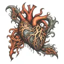 realistic human heart bleeding veins all over satanic symbol burnt on tattoo design idea