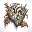 realistic human heart bleeding veins all over satanic symbol burnt on tattoo design idea