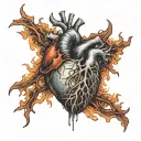 realistic human heart bleeding veins all over satanic symbol burnt on tattoo design idea