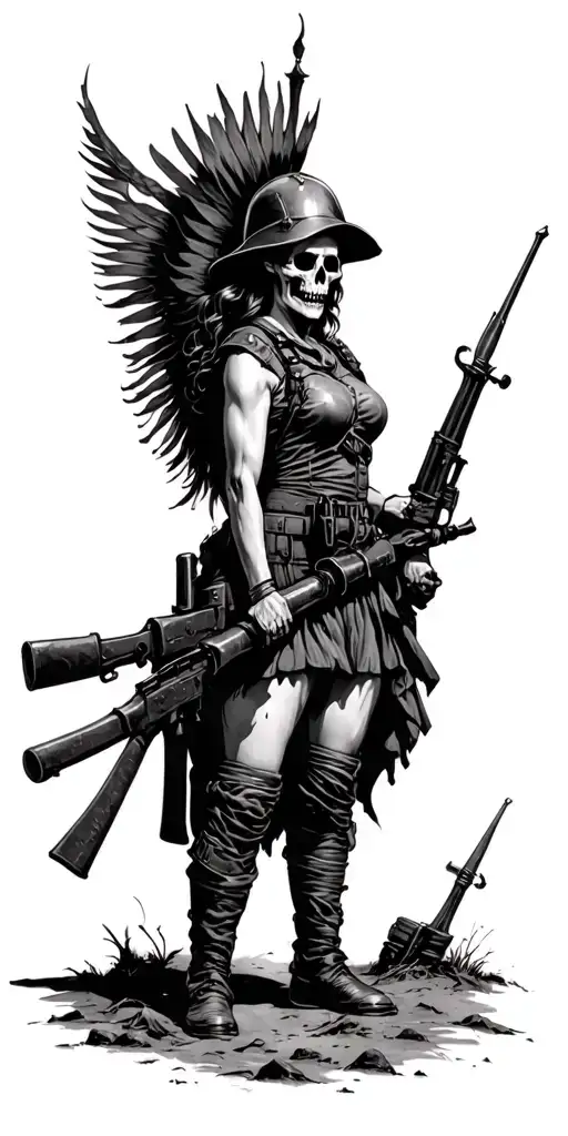 Dead Infantry Queen of Battle scene World War II tattoo design idea