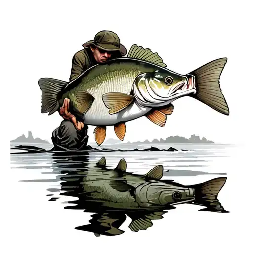 bass fishing outdoor seen his reflection tattoo design idea