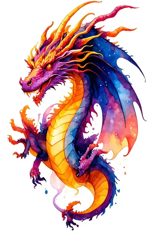 galaxy dragon water color tattoo design idea